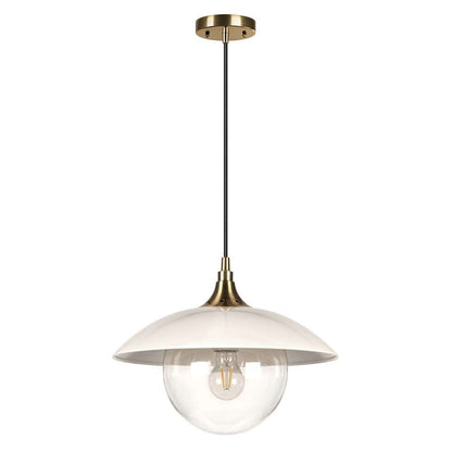 Hudson & Canal - Alvia 14.5in Wide Pendant with Metal/Glass Shade in Pearled White/Brass/Clear - PD0221 veiw 3