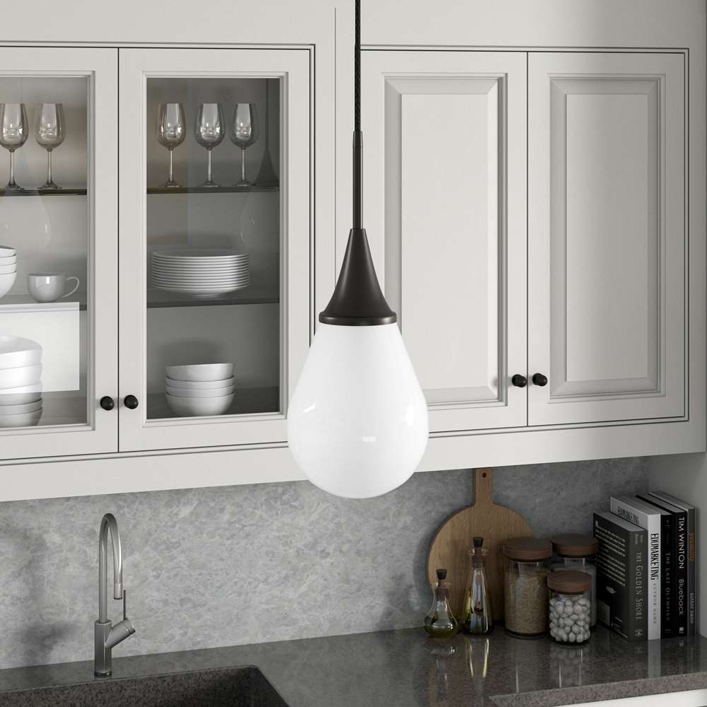 Hudson & Canal - Ambrose 7.63in Wide Pendant with Glass Shade in Blackened Bronze/White Milk - PD1534 veiw 2