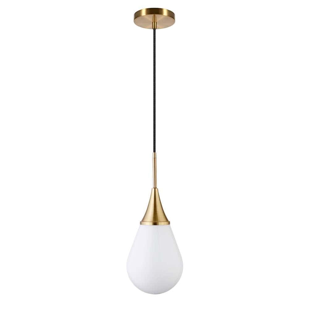 Hudson & Canal - Ambrose 7.63in Wide Pendant with Glass Shade in Brass/White Milk - PD1475 veiw 1