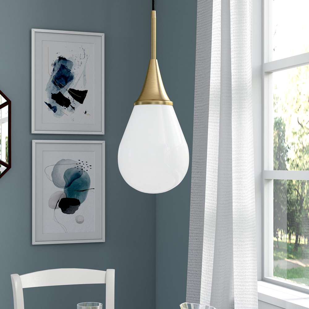 Hudson & Canal - Ambrose 7.63in Wide Pendant with Glass Shade in Brass/White Milk - PD1475 veiw 2