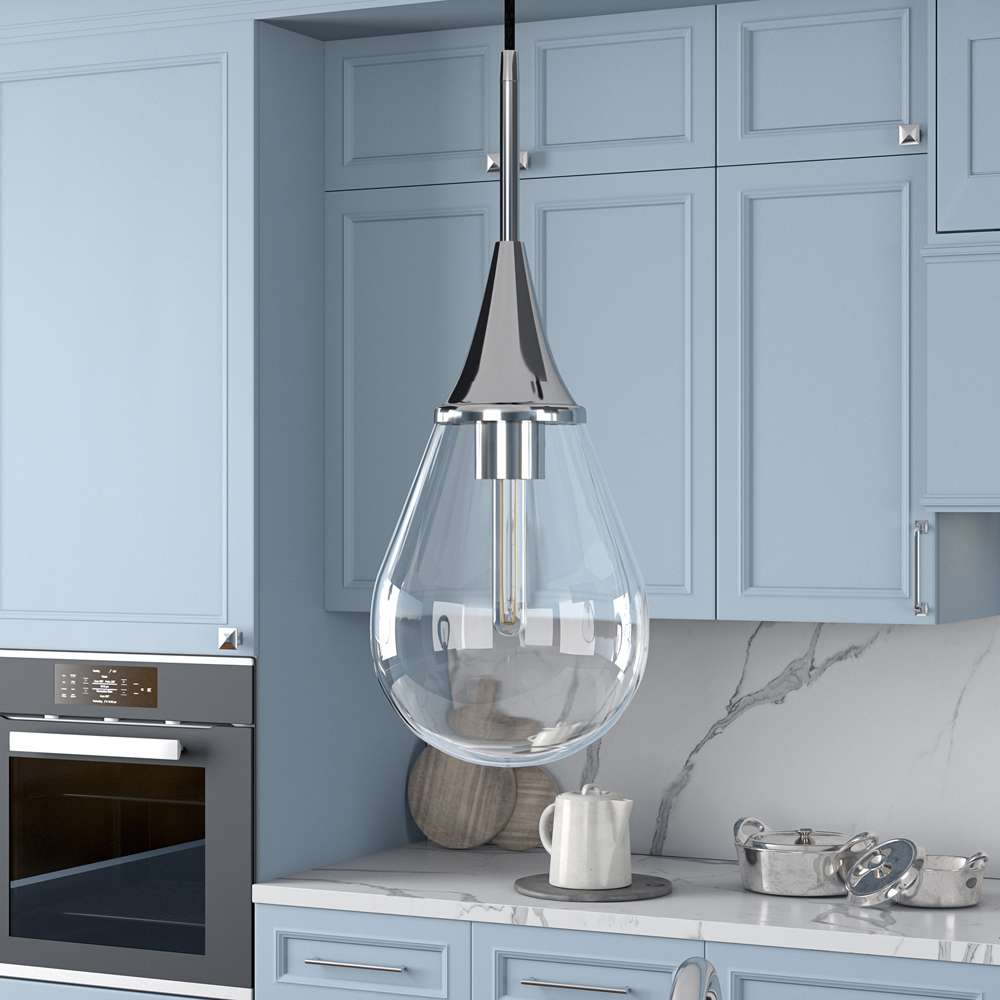 Hudson & Canal - Ambrose 7.63in Wide Pendant with Glass Shade in Polished Nickel/Clear - PD0286 veiw 2