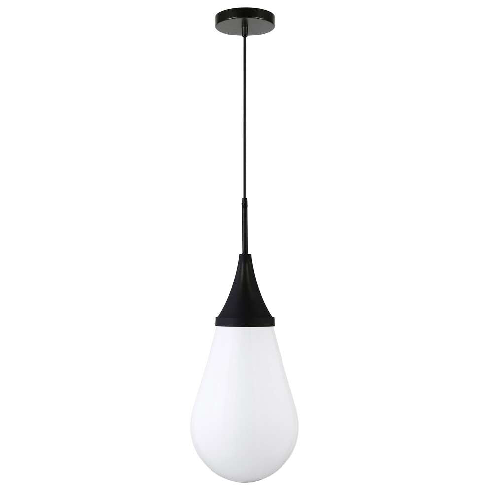Hudson & Canal - Ambrose 8.63in Wide Pendant with Glass Shade in Blackened Bronze/Milk White - PD1535 veiw 1