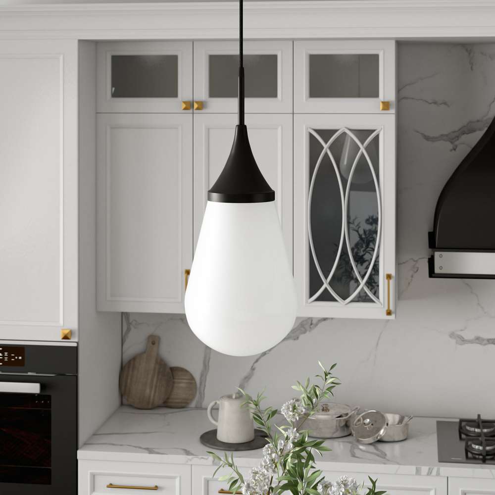Hudson & Canal - Ambrose 8.63in Wide Pendant with Glass Shade in Blackened Bronze/Milk White - PD1535 veiw 2