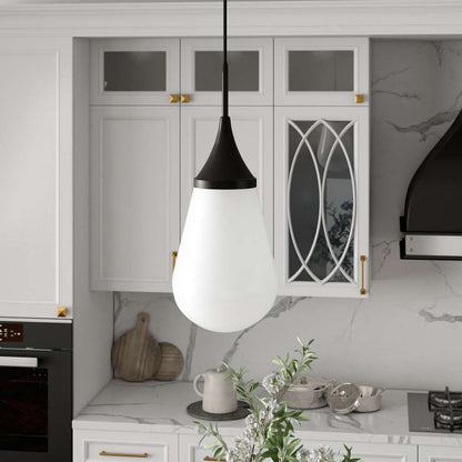 Hudson & Canal - Ambrose 8.63in Wide Pendant with Glass Shade in Blackened Bronze/Milk White - PD1535 veiw 2
