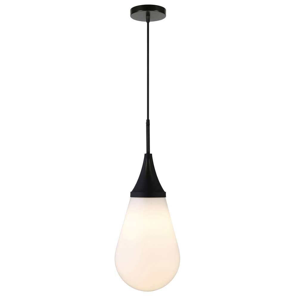 Hudson & Canal - Ambrose 8.63in Wide Pendant with Glass Shade in Blackened Bronze/Milk White - PD1535 veiw 3