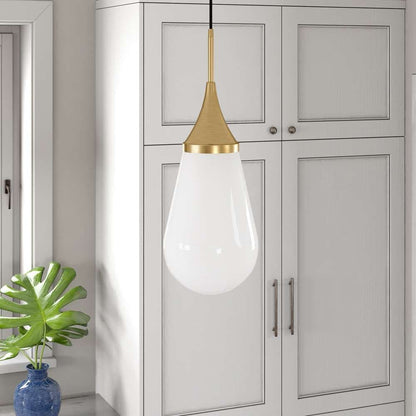 Hudson & Canal - Ambrose 8.63in Wide Pendant with Glass Shade in Brass/Milk White - PD1474 veiw 2
