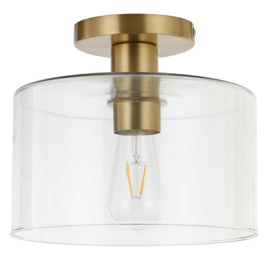 Hudson & Canal - Henri 10in Wide Semi Flush Mount with Glass Shade in Brass/Clear - SF0806 veiw 1