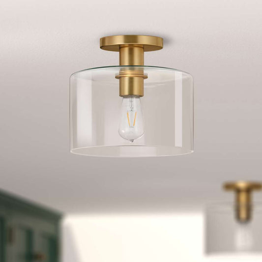 Hudson & Canal - Henri 10in Wide Semi Flush Mount with Glass Shade in Brass/Clear - SF0806 veiw 2