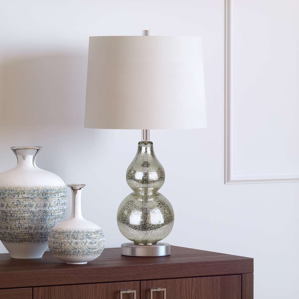 Hudson & Canal - Katrina 21.25in Tall Petite Table Lamp with Fabric Shade in Mercury Glass/Satin Nickel/White - TL0046 veiw 2