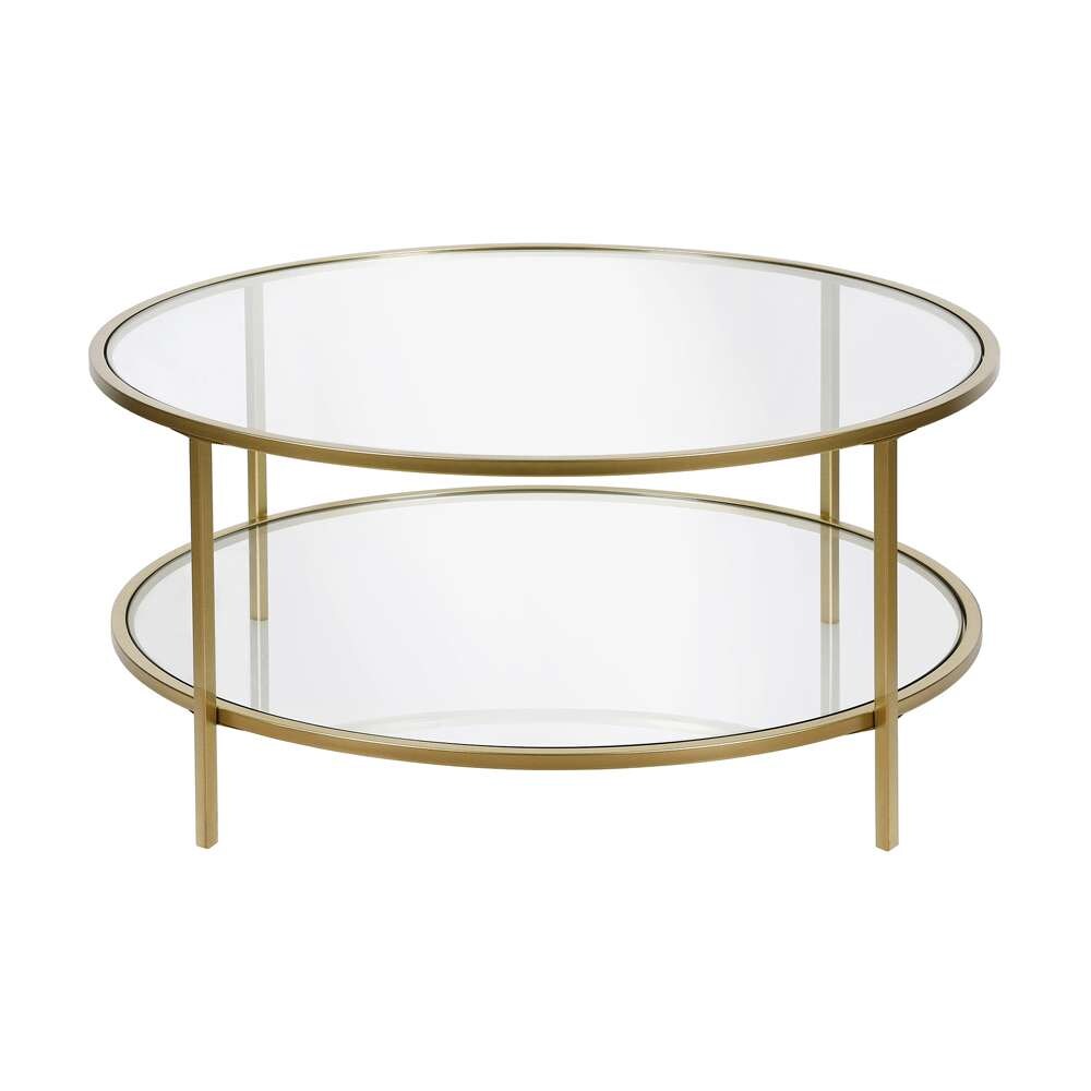 Hudson & Canal - Sivil 36in Wide Round Coffee Table with Glass Top in Brass - CT0200 veiw 1