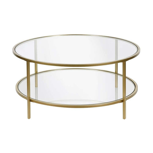 Hudson & Canal - Sivil 36in Wide Round Coffee Table with Glass Top in Brass - CT0200 veiw 1