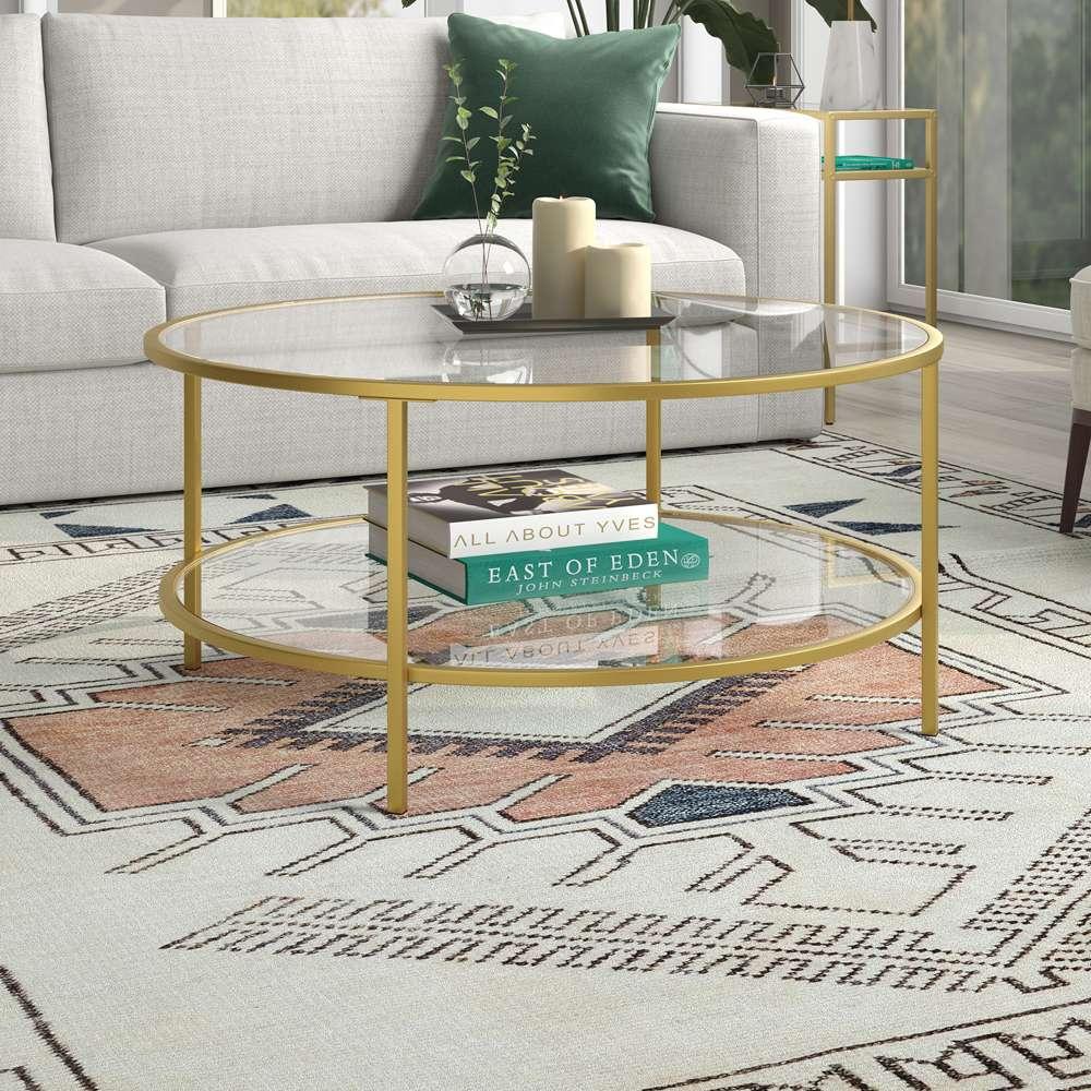 Hudson & Canal - Sivil 36in Wide Round Coffee Table with Glass Top in Brass - CT0200 veiw 2
