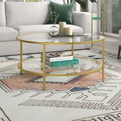 Hudson & Canal - Sivil 36in Wide Round Coffee Table with Glass Top in Brass - CT0200 veiw 2