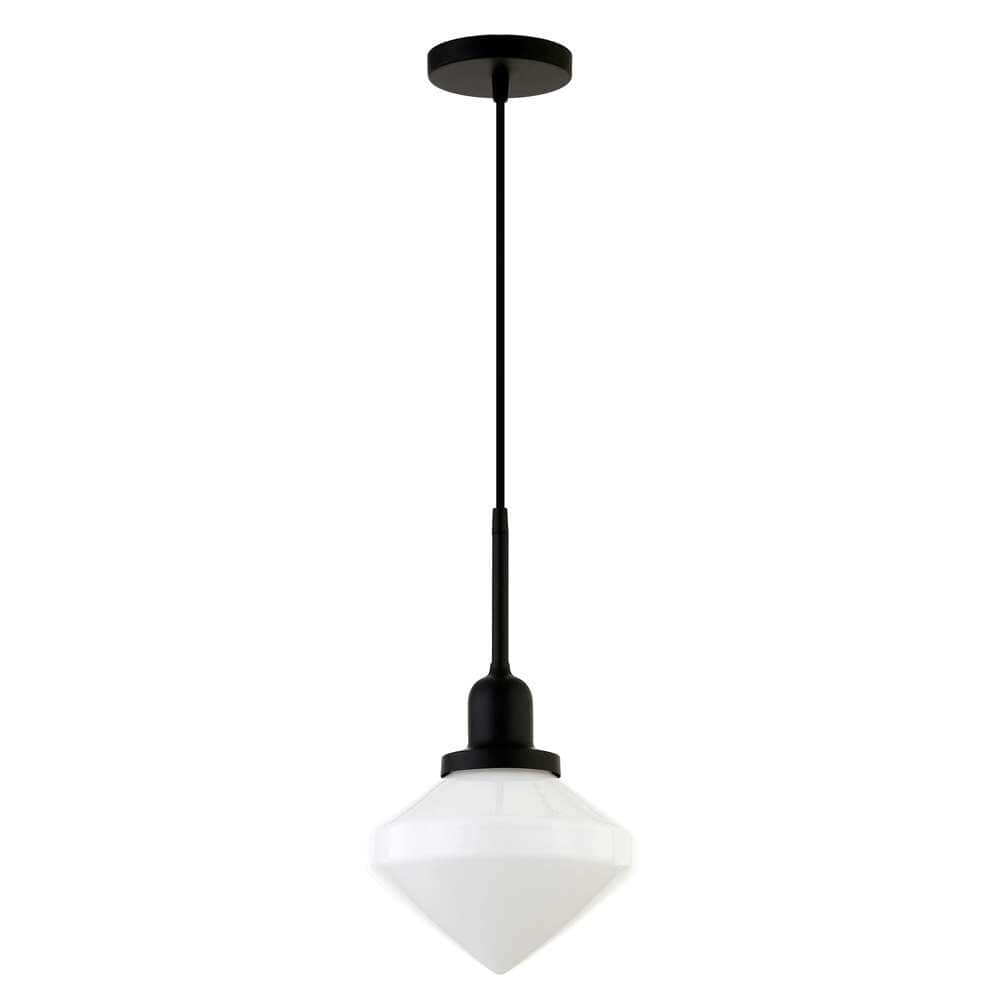 Hudson & Canal - Zariza 8in Wide Pendant with Glass Shade in Blackened Bronze/White Milk - PD0611 veiw 1