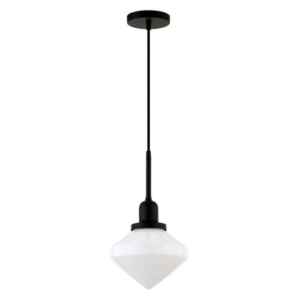 Hudson & Canal - Zariza 8in Wide Pendant with Glass Shade in Blackened Bronze/White Milk - PD0611 veiw 1