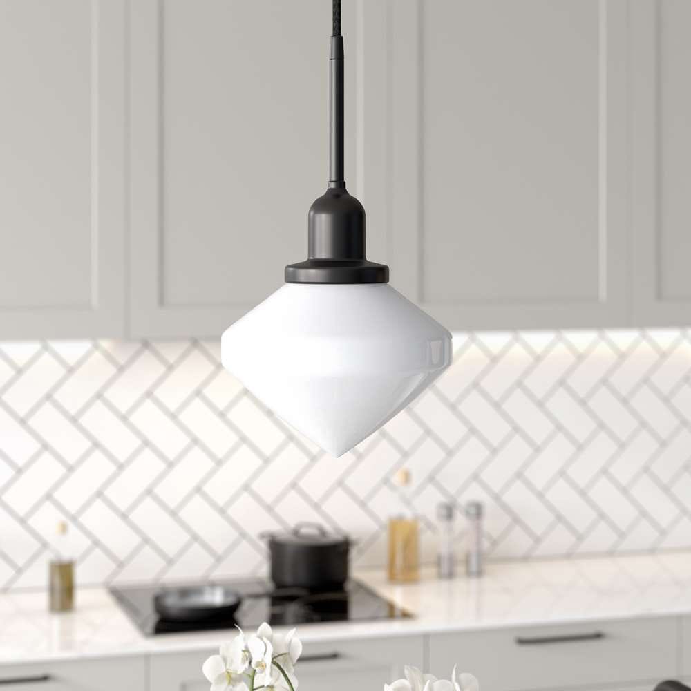 Hudson & Canal - Zariza 8in Wide Pendant with Glass Shade in Blackened Bronze/White Milk - PD0611 veiw 2