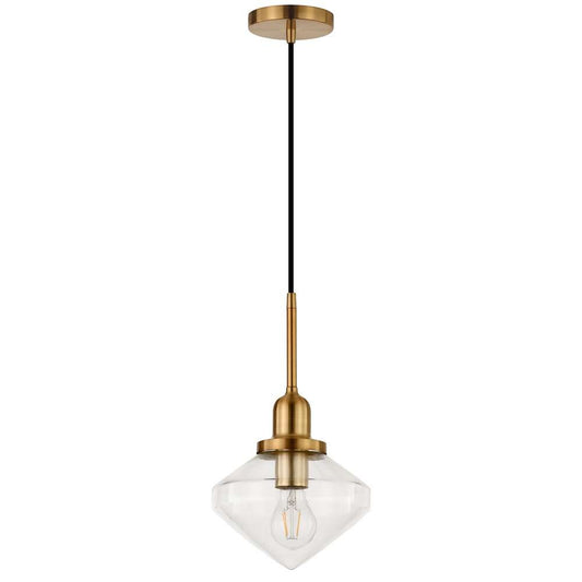 Hudson & Canal - Zariza 8in Wide Pendant with Glass Shade in Brass/Clear - PD0612 veiw 1