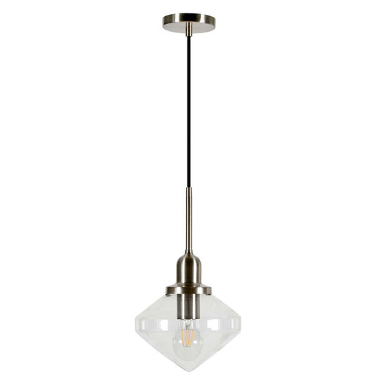 Hudson & Canal - Zariza 8in Wide Pendant with Glass Shade in Brushed Nickel/Clear - PD0614 veiw 1