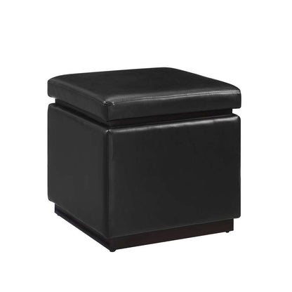 Linon Home Decor - Blanche Faux Leather Square Ottoman Black  - ST013BLKPU01ASU veiw 1