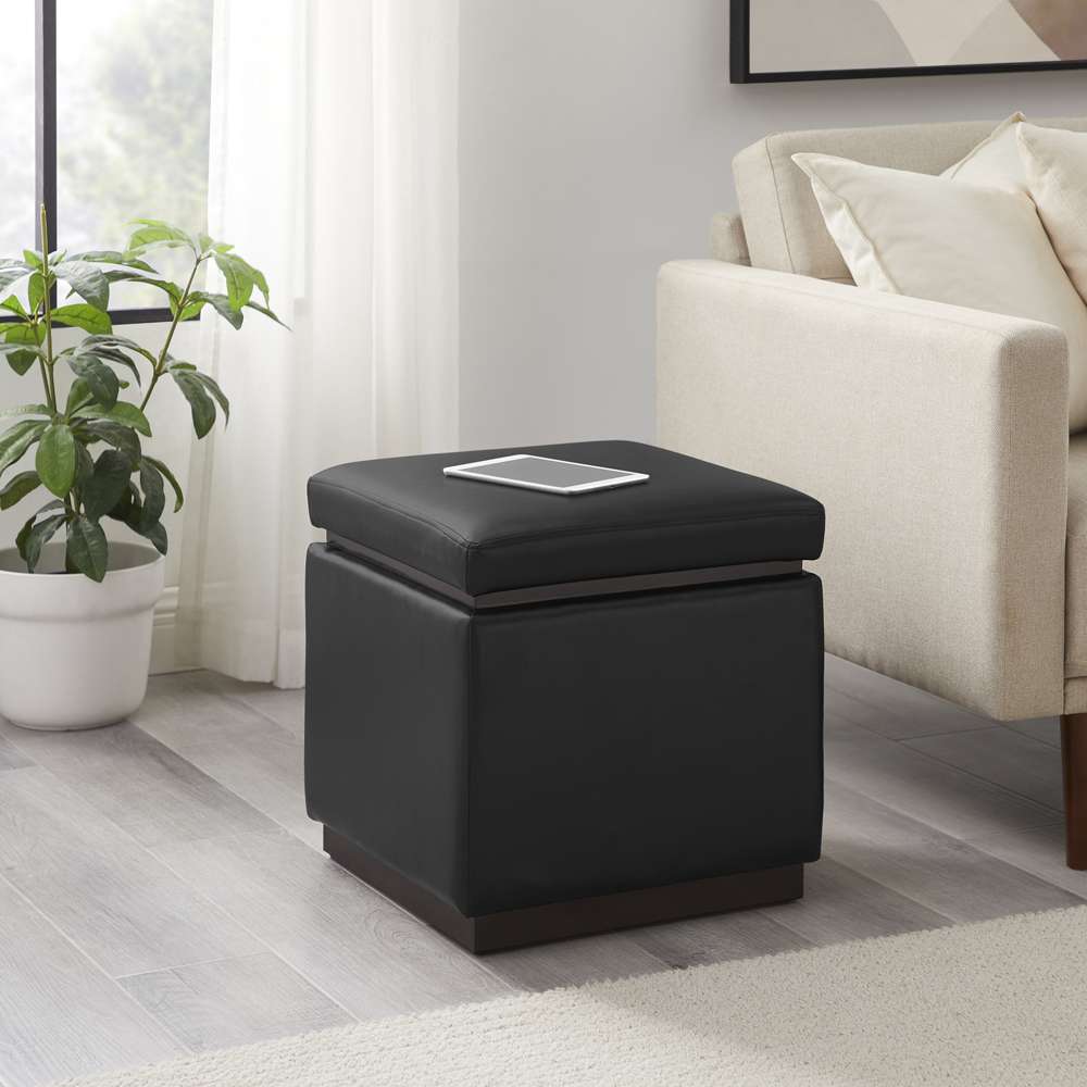 Linon Home Decor - Blanche Faux Leather Square Ottoman Black  - ST013BLKPU01ASU veiw 7