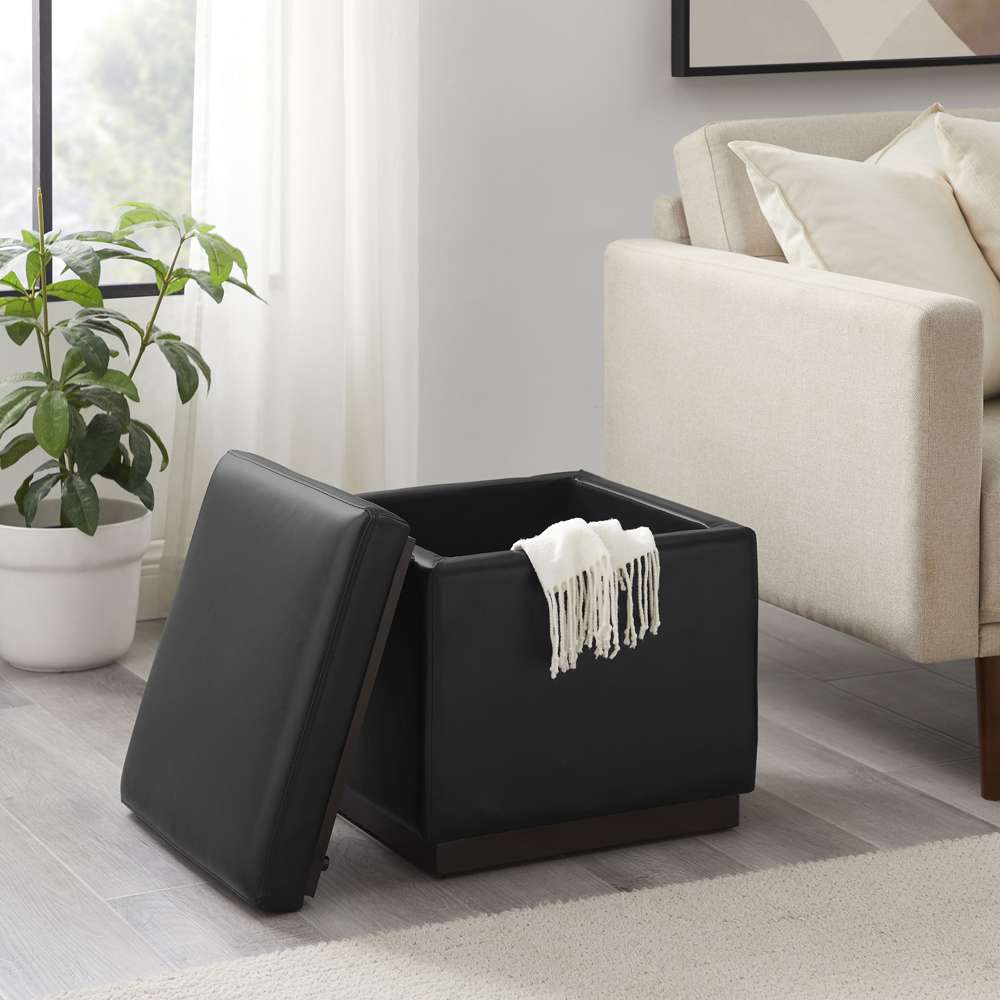Linon Home Decor - Blanche Faux Leather Square Ottoman Black  - ST013BLKPU01ASU veiw 8