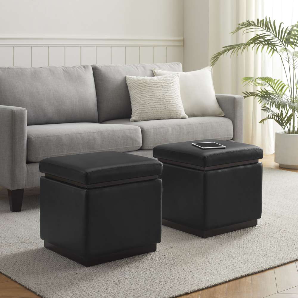 Linon Home Decor - Blanche Faux Leather Square Ottoman Black  - ST013BLKPU01ASU veiw 9