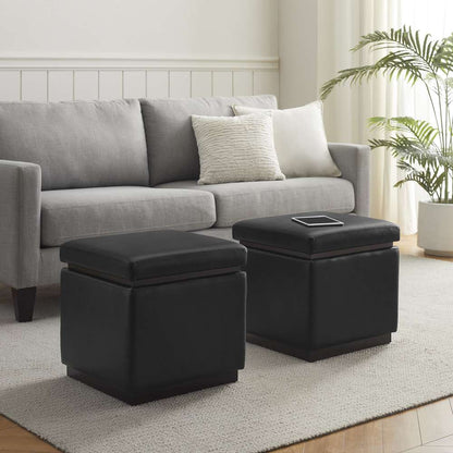 Linon Home Decor - Blanche Faux Leather Square Ottoman Black  - ST013BLKPU01ASU veiw 9