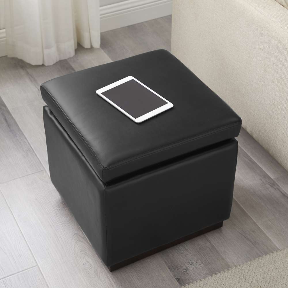 Linon Home Decor - Blanche Faux Leather Square Ottoman Black  - ST013BLKPU01ASU veiw 10