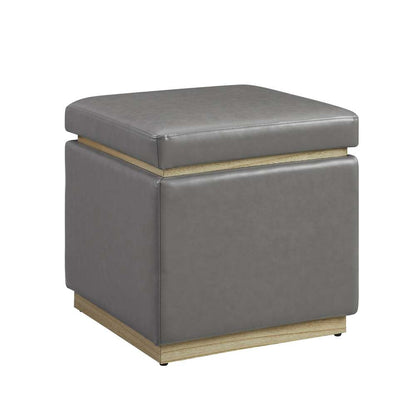 Linon Home Decor - Blanche Faux Leather Square Ottoman Grey - ST013GRYPU01ASU veiw 1