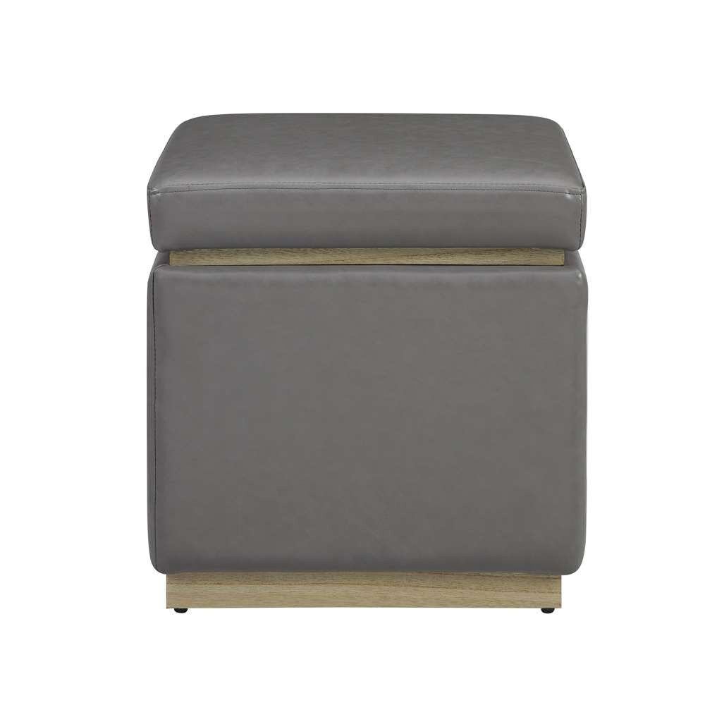 Linon Home Decor - Blanche Faux Leather Square Ottoman Grey - ST013GRYPU01ASU veiw 2