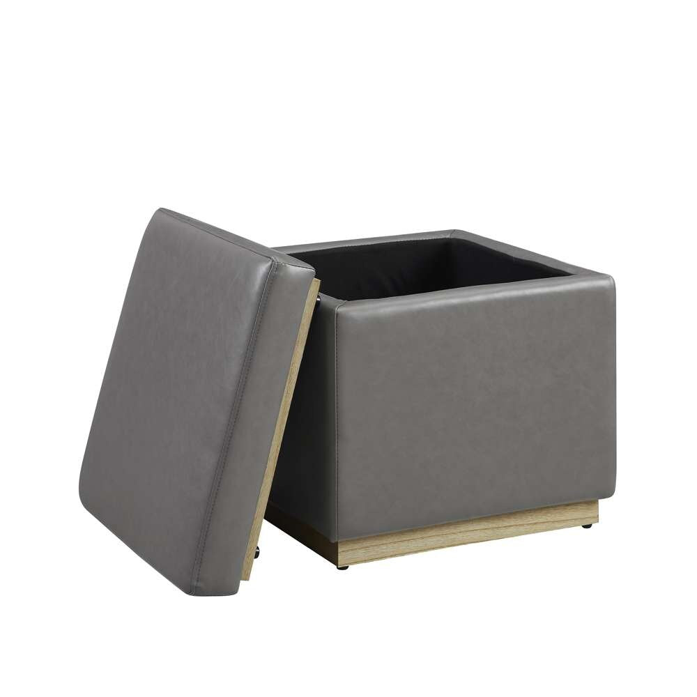 Linon Home Decor - Blanche Faux Leather Square Ottoman Grey - ST013GRYPU01ASU veiw 5