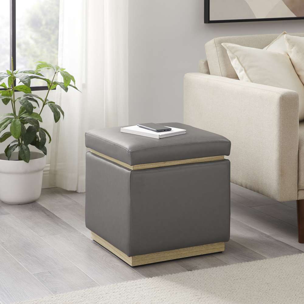 Linon Home Decor - Blanche Faux Leather Square Ottoman Grey - ST013GRYPU01ASU veiw 7