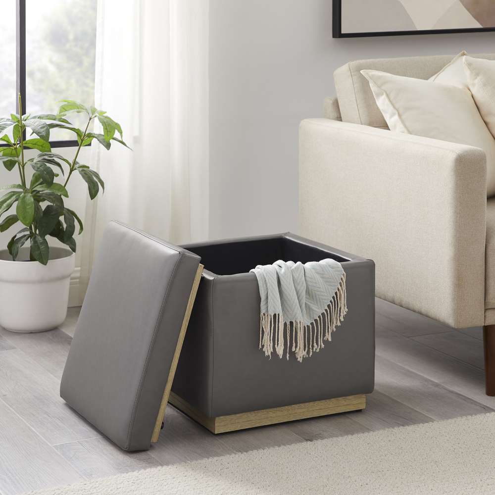 Linon Home Decor - Blanche Faux Leather Square Ottoman Grey - ST013GRYPU01ASU veiw 8