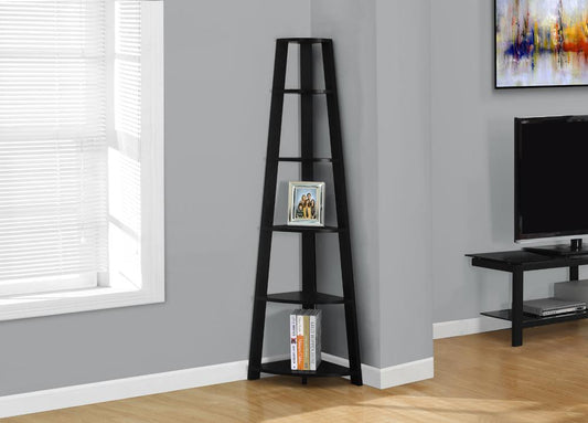 Monarch Specialties - Bookshelf, Bookcase, Etagere, Corner, 5 Tier, 72inH, Office, Bedroom, Laminate, Black, Contemporary, Modern - I-2499 veiw 1