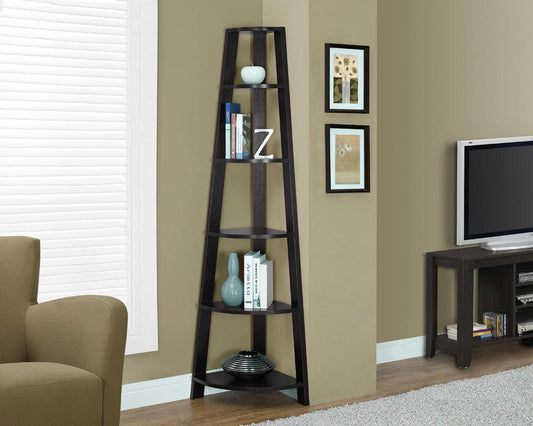 Monarch Specialties - Bookshelf, Bookcase, Etagere, Corner, 5 Tier, 72inH, Office, Bedroom, Laminate, Brown, Contemporary, Modern - I-2495 veiw 1