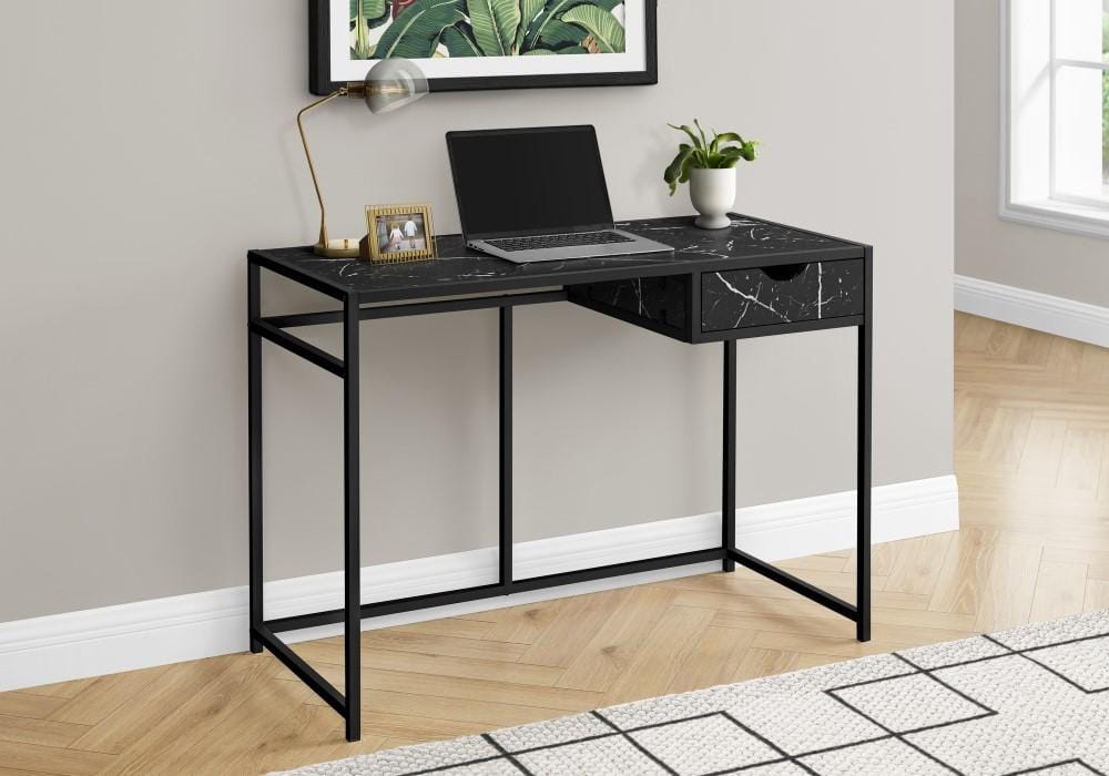 Monarch Specialties - Computer Desk, Home Office, Laptop, Storage Drawer, 42inL, Work, Metal, Laminate, Black Marble Look, Contemporary, Modern - I-7572 veiw 2