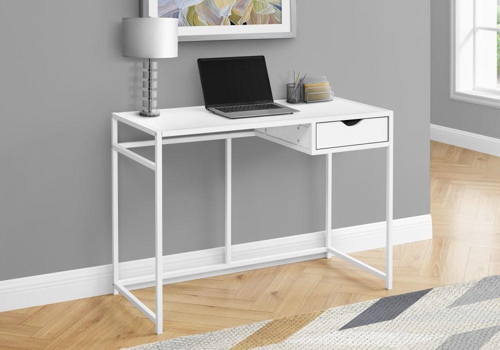 Monarch Specialties - Computer Desk, Home Office, Laptop, Storage Drawer, 42inL, Work, Metal, Laminate, White, Contemporary, Modern - I-7570 veiw 2