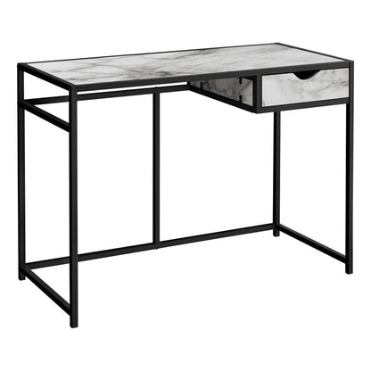 Monarch Specialties - Computer Desk, Home Office, Laptop, Storage Drawer, 42inL, Work, Metal, Laminate, White Marble Look, Black, Contemporary, Modern - I-7571 veiw 1