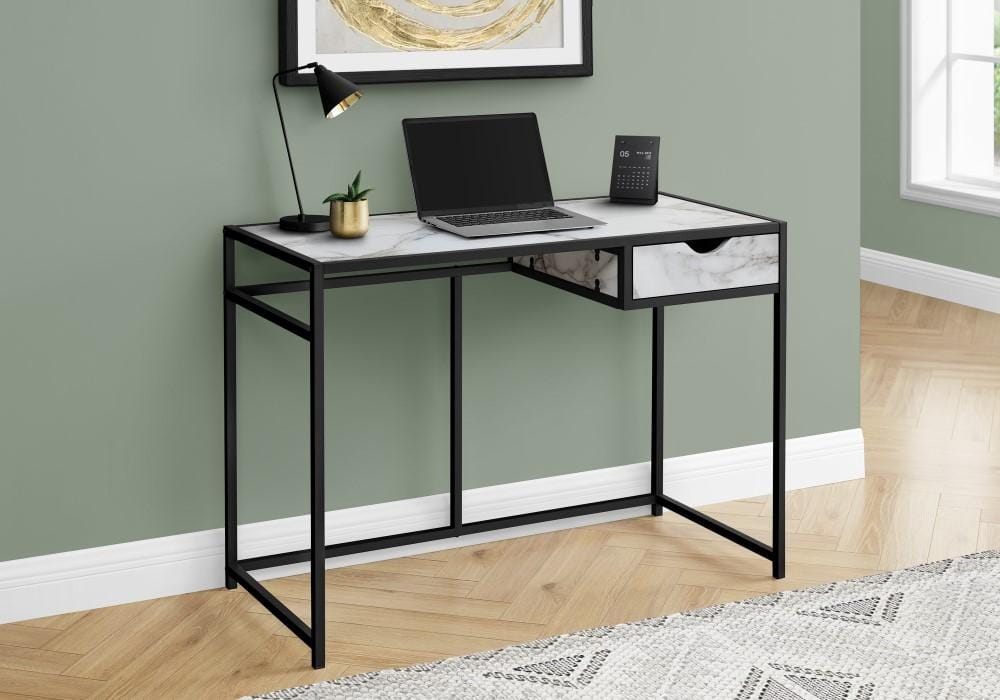 Monarch Specialties - Computer Desk, Home Office, Laptop, Storage Drawer, 42inL, Work, Metal, Laminate, White Marble Look, Black, Contemporary, Modern - I-7571 veiw 2