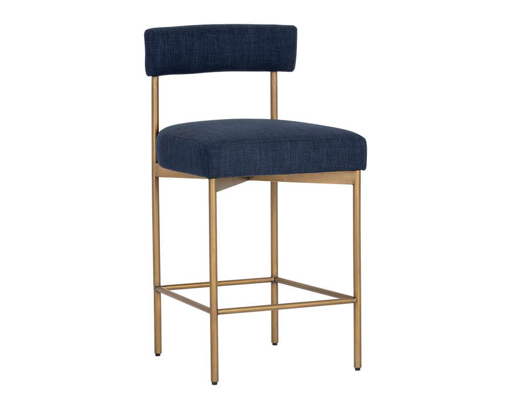 Sunpan - Seneca Counter Stool - Antique Brass - Arena Navy - 106060 veiw 1