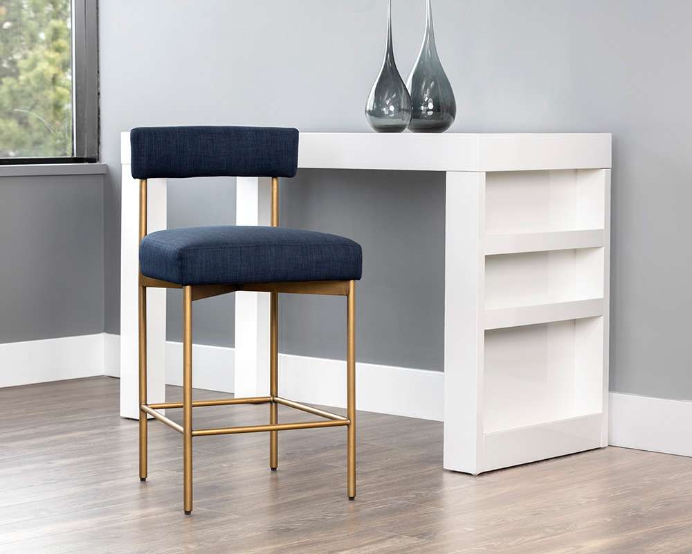 Sunpan - Seneca Counter Stool - Antique Brass - Arena Navy - 106060 veiw 4