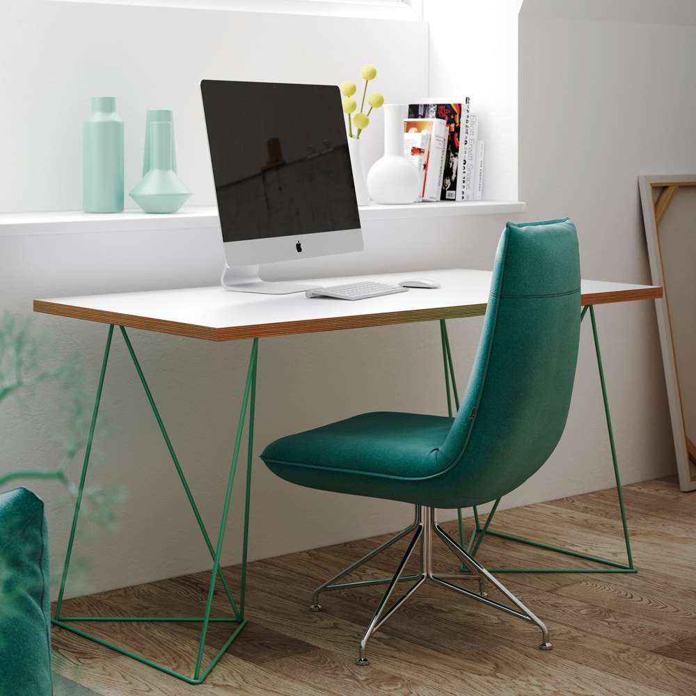 TEMAHOME - Flow Desk in Pure White & Plywood / Sea Green Lacquered Steel - 9500053238 veiw 6