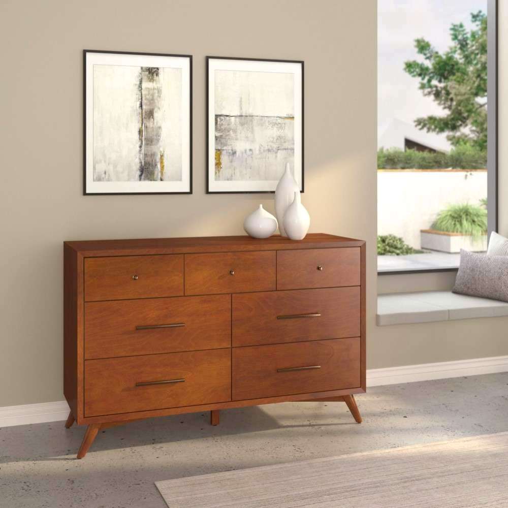 Alpine Furniture - Flynn Mid Century Modern 7 Drawer Dresser, Acorn - 966-03 view 2