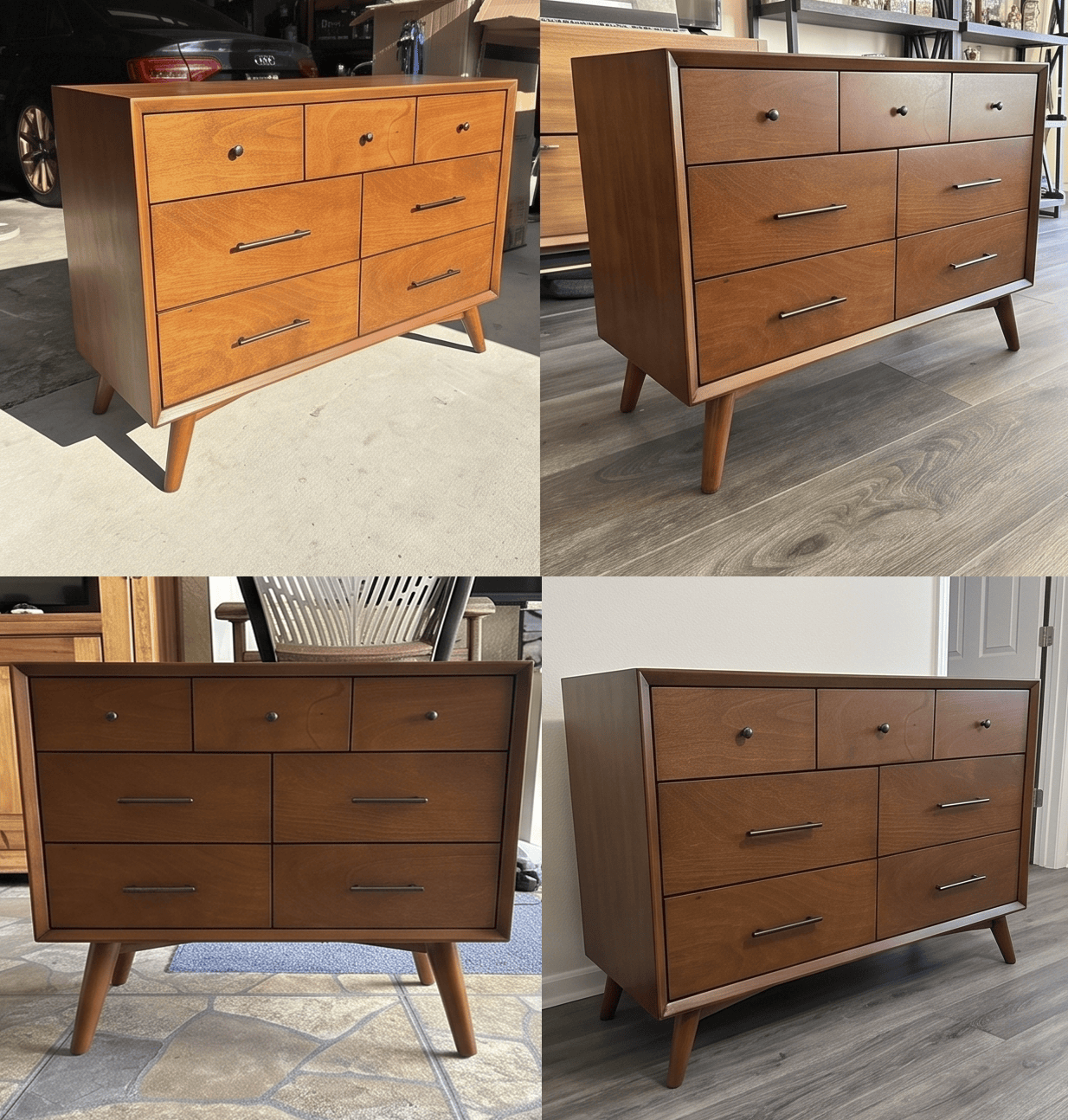 Alpine Furniture - Flynn Mid Century Modern 7 Drawer Dresser, Acorn - 966-03 view 4