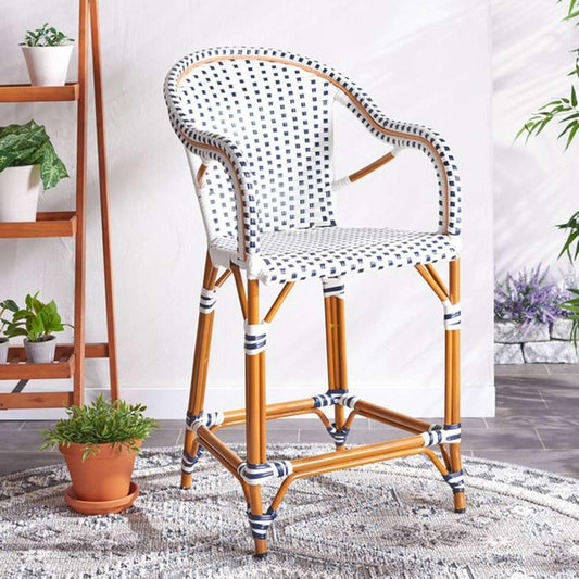 Safavieh - California Counter Stool W Arm - White - Navy - PAT7533D veiw 2