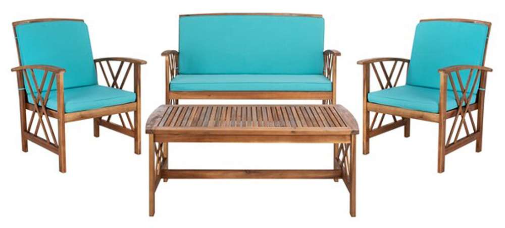 Safavieh - Fontana 4 Pc Outdoor Set - Natural - Aqua - PAT7008Q veiw 1