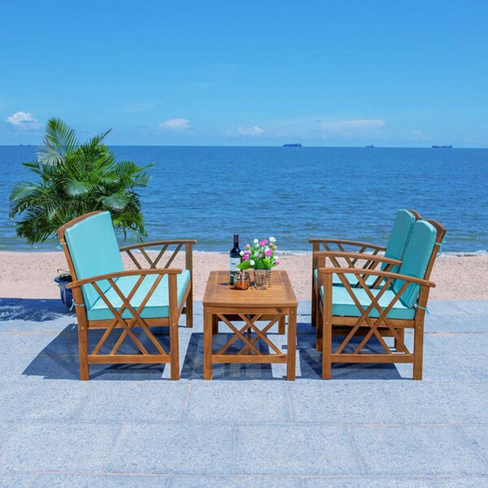Safavieh - Fontana 4 Pc Outdoor Set - Natural - Aqua - PAT7008Q veiw 2
