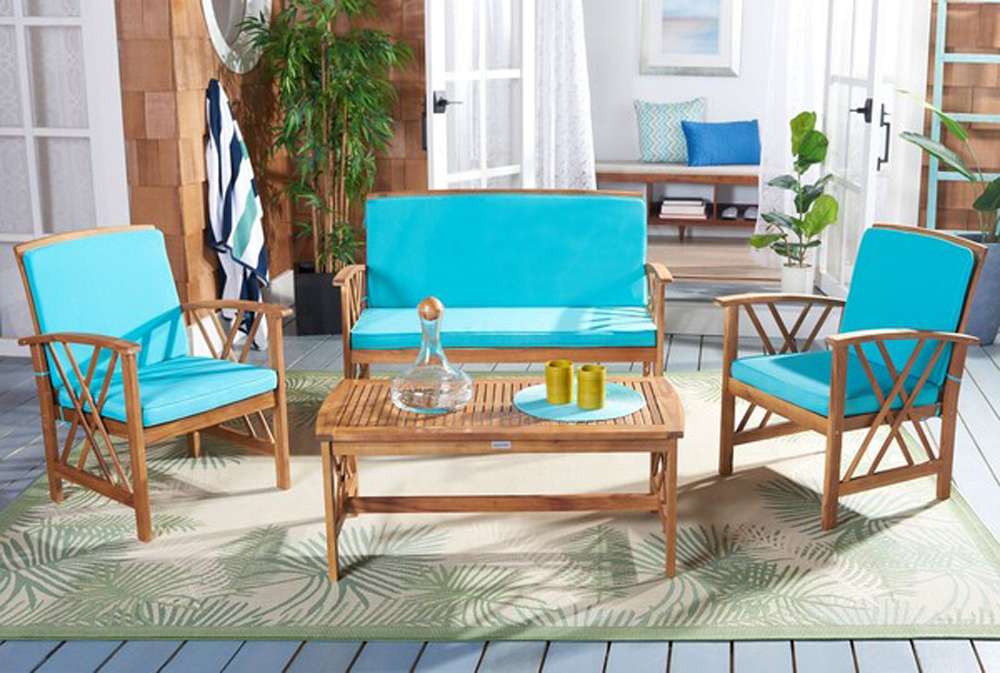 Safavieh - Fontana 4 Pc Outdoor Set - Natural - Aqua - PAT7008Q veiw 4