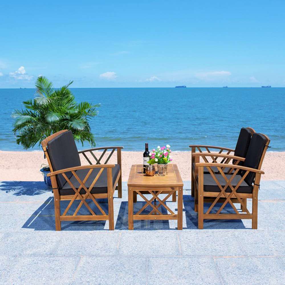 Safavieh - Fontana 4 Pc Outdoor Set - Natural - Black - PAT7008X veiw 3
