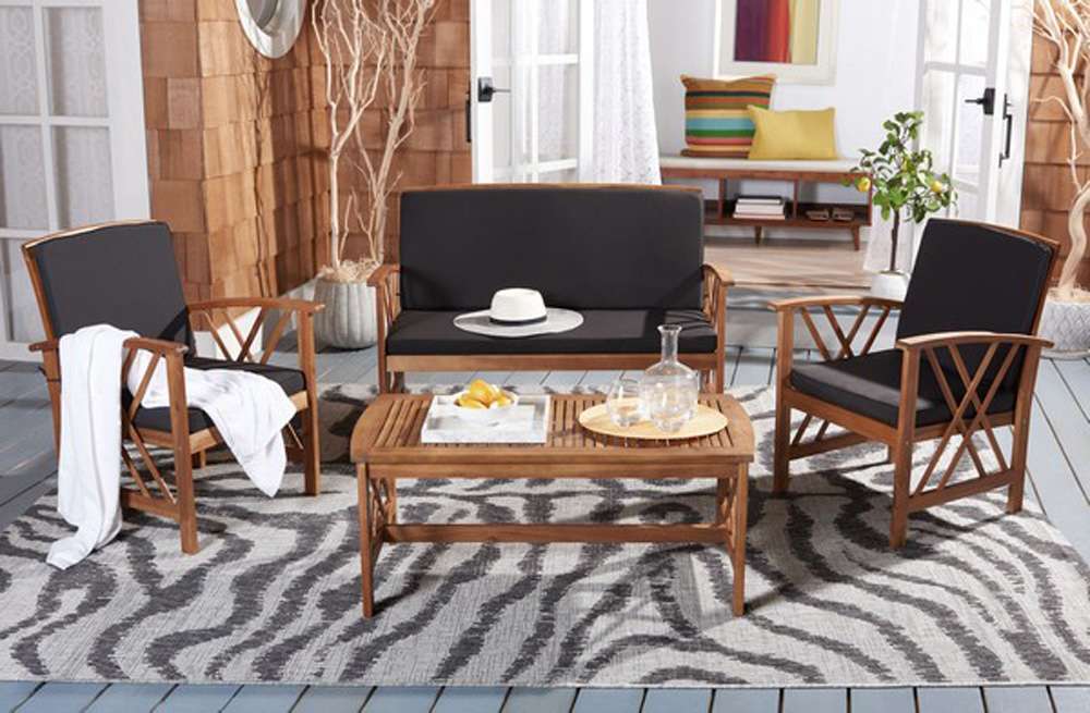 Safavieh - Fontana 4 Pc Outdoor Set - Natural - Black - PAT7008X veiw 4